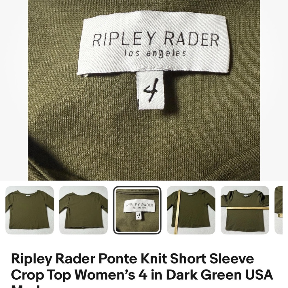 Ripley Rader Ponte Knit Short Sleeve Crop Top Women’s 4 in Dark Green - Picture 2 of 5